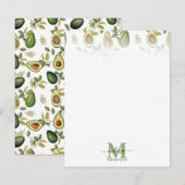 Carte De Correspondance Aquarelle Avocado Motif botanique Monogrammé (Devant / Derrière)
