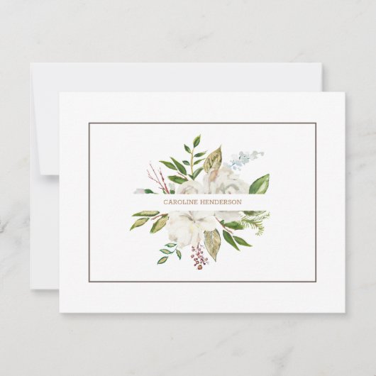 Carte De Correspondance Aquarelle blanc rose floral élégant (Devant)