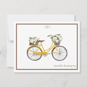 Carte De Correspondance Aquarelle blanche Floral Bicyclette Nom