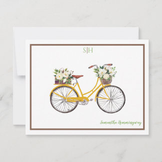 Carte De Correspondance Aquarelle blanche Floral Bicyclette Nom