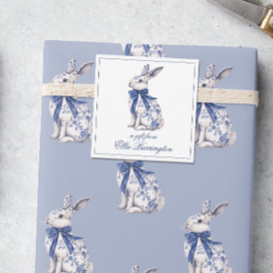 Carte De Correspondance Aquarelle Bleu et blanc Chinoiserie Lapin Rabbit