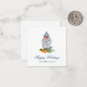 Carte De Correspondance Aquarelle Bleu et blanc gingembre Jar Noël (Devant/Arrière en situation)