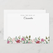 Carte De Correspondance Aquarelle bleu et bordeaux Floral Personnalisé (Devant / Derrière)