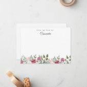 Carte De Correspondance Aquarelle bleu et bordeaux Floral Personnalisé (Devant/Arrière en situation)