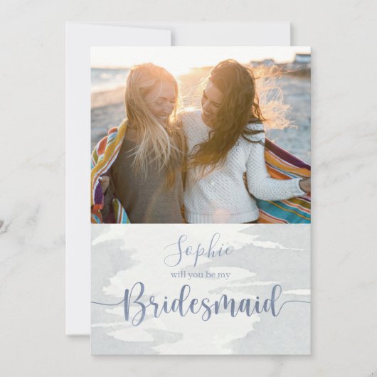 Carte De Correspondance Aquarelle bleu foncé moderne photo Script (Devant)