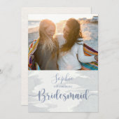 Carte De Correspondance Aquarelle bleu foncé moderne photo Script (Devant / Derrière)