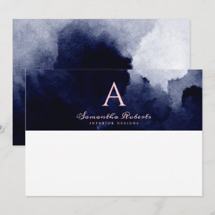 Carte De Correspondance Aquarelle bleu marine Chic Aquarelle rose pâle