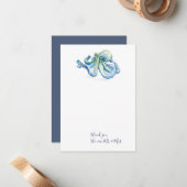 Carte De Correspondance Aquarelle Bleu Merci Octopus (Devant/Arrière en situation)