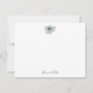 Carte De Correspondance Aquarelle bleu minimaliste Fleur personnalisée