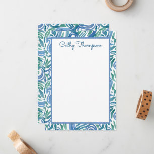 Carte De Correspondance Aquarelle bleu Turquoise Paisley Personnalisée