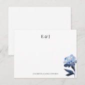 Carte De Correspondance Aquarelle Bleue Classique Élégant Couple Initiales (Devant / Derrière)