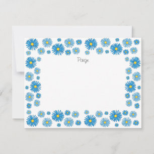 Carte De Correspondance Aquarelle bleue et stylo Asters Garland Frame