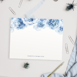 Carte De Correspondance Aquarelle bleue florale Stationery personnalisée
