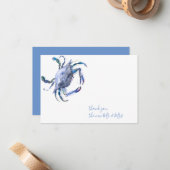 Carte De Correspondance Aquarelle bleueCrabe Merci papier (Devant/Arrière en situation)