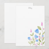 Carte De Correspondance Aquarelle 'Blue Flowers and Pink Berries' (Devant / Derrière)