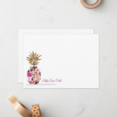 Carte De Correspondance Aquarelle botanique fleurie chic Ananas doré (Devant/Arrière en situation)