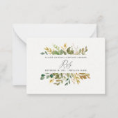 Carte De Correspondance Aquarelle botanique or vert chute réponse moderne (Devant)