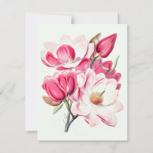 Carte De Correspondance Aquarelle Botanique Rose Magnolia Fleurs (Devant)