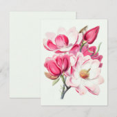 Carte De Correspondance Aquarelle Botanique Rose Magnolia Fleurs (Devant / Derrière)