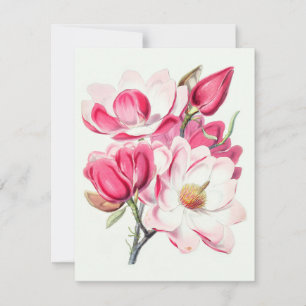 Carte De Correspondance Aquarelle Botanique Rose Magnolia Fleurs