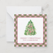 Carte De Correspondance Aquarelle Bourgogne et arbre de Noël vert plaid (Devant)