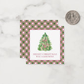 Carte De Correspondance Aquarelle Bourgogne et arbre de Noël vert plaid (Devant/Arrière en situation)