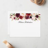 Carte De Correspondance Aquarelle Bourgogne Floral Personnalisé (Devant/Arrière en situation)