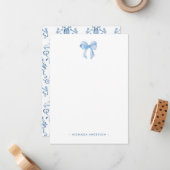 Carte De Correspondance Aquarelle Bow & Damask Nom personnalisé (Devant/Arrière en situation)