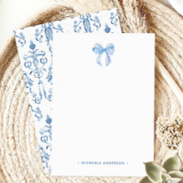 Carte De Correspondance Aquarelle Bow & Damask Nom personnalisé
