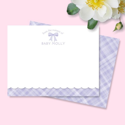 Carte De Correspondance Aquarelle Bow Preppy Lavender Purple Plaid Baby