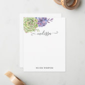 Carte De Correspondance Aquarelle Cactus du désert Succulents (Devant/Arrière en situation)