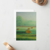 Carte De Correspondance Aquarelle Champs de foin vert (Devant/Arrière en situation)