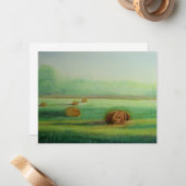 Carte De Correspondance Aquarelle Champs de foin vert (Devant/Arrière en situation)