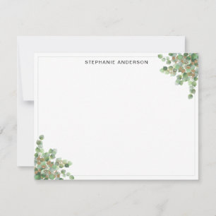 Carte De Correspondance Aquarelle Chic Green Eucalyptus Gold Parties scint