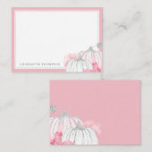 Carte De Correspondance Aquarelle Citrouille Pailleté Rose Blush Argenté (Devant / Derrière)