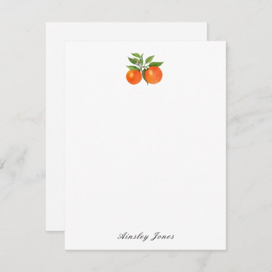 Carte De Correspondance Aquarelle Citrus Orange personnalisée (Devant / Derrière)