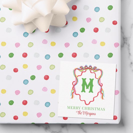 Carte De Correspondance Aquarelle Confetti Noël Bow Monogram Crest