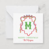 Carte De Correspondance Aquarelle Confetti Noël Bow Monogram Crest (Devant)
