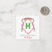 Carte De Correspondance Aquarelle Confetti Noël Bow Monogram Crest (Devant/Arrière en situation)