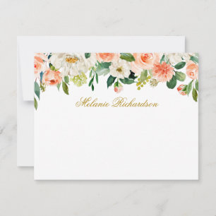 Carte De Correspondance Aquarelle Coral Blanc Floral Or personnalisé