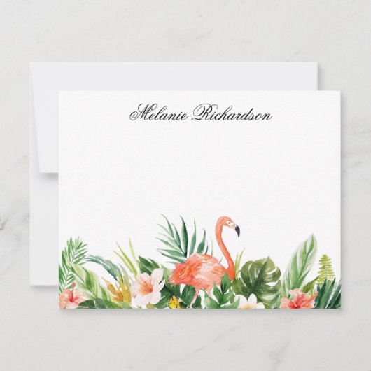 Carte De Correspondance Aquarelle Coral Flamant rose floral tropical (Devant)
