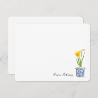 Aquarelle Daffodique en pot bleu et blanc