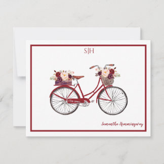 Carte De Correspondance Aquarelle de Bourgogne Floral Bicyclette Nom