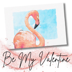 Carte De Correspondance Aquarelle École de flamants roses Saint-Valentin