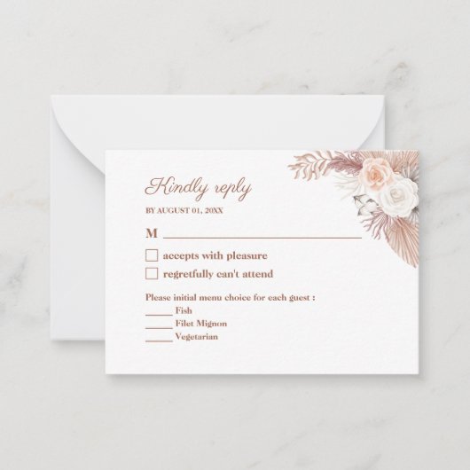 Carte De Correspondance Aquarelle en terre cuite minimale Fleurs mariage R (Devant)