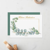 Carte De Correspondance Aquarelle Eucalyptus Feuille Verdure Or Frame (Devant/Arrière en situation)