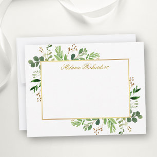 Carte De Correspondance Aquarelle Eucalyptus Vert Or Personnalisé