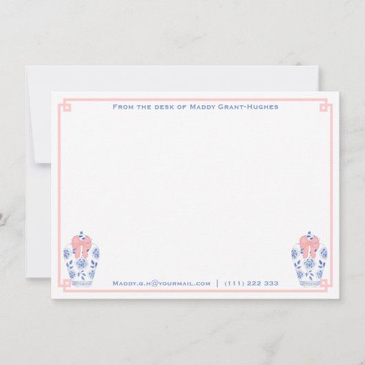 Carte De Correspondance Aquarelle féminine bleu rose avec nom (Devant)