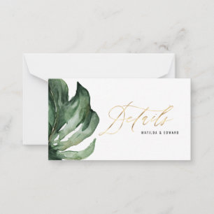 Carte De Correspondance Aquarelle feuille de palme feuillage & or détail m
