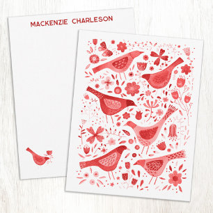 Carte De Correspondance Aquarelle Fleur et Oiseau Rouge Personnalisé